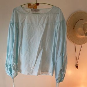 Hand Dyed Sky Blue Cotton Poet Blouse